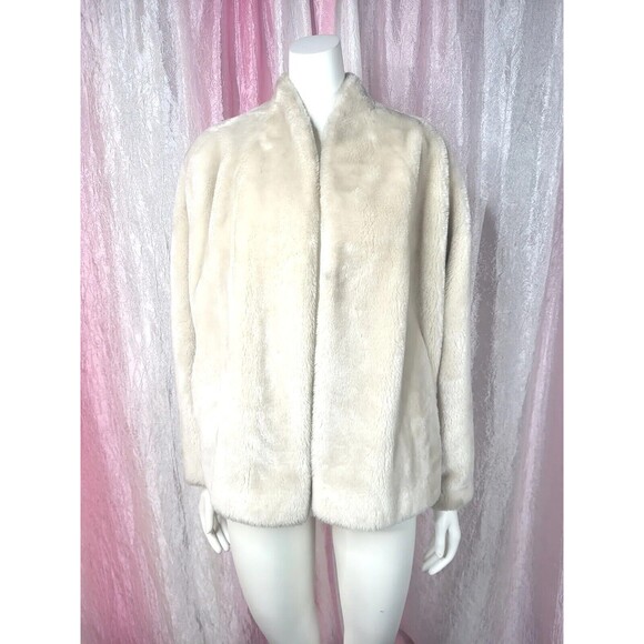 Vintage Borgana Faux Mink Fur Cream Swing Open Front Jacket Size Large - Picture 2 of 9